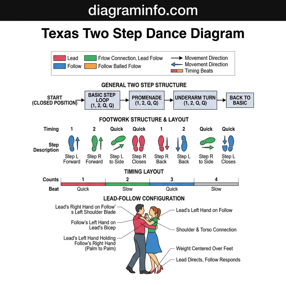 texas two step dance diagram diagram with labeled components and explanations