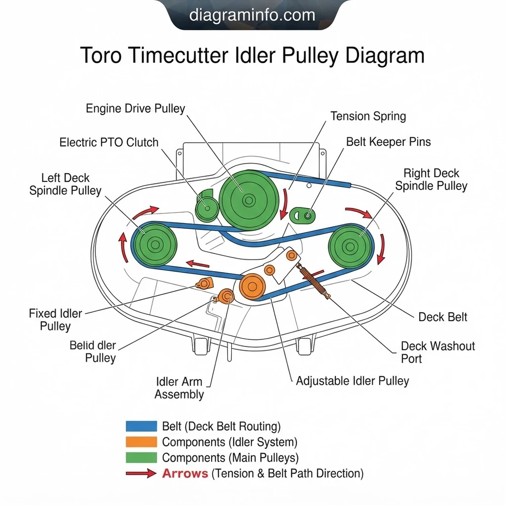 toro timecutter idler pulley diagram diagram with labeled components and explanations
