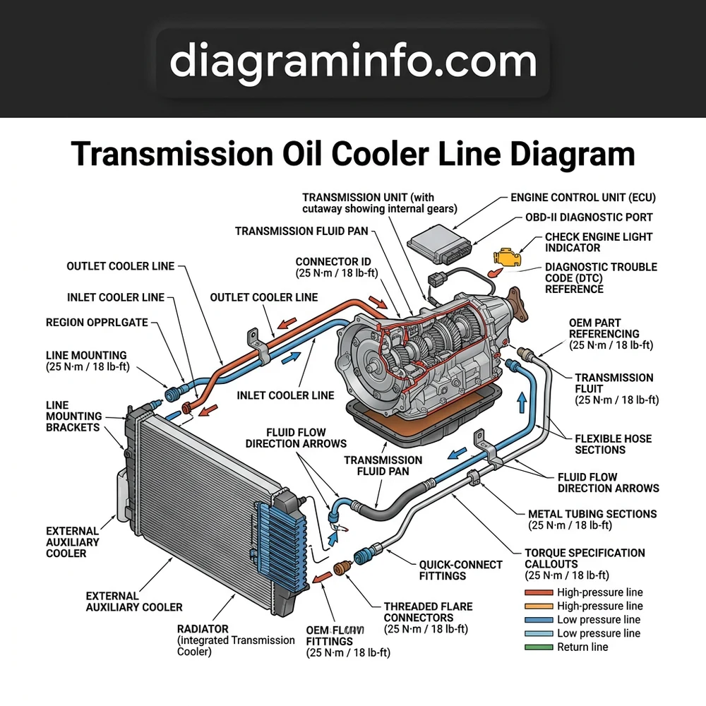 transmission oil cooler line diagram diagram with labeled components and explanations