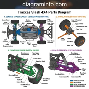 traxxas slash 4x4 parts diagram diagram with labeled components and explanations