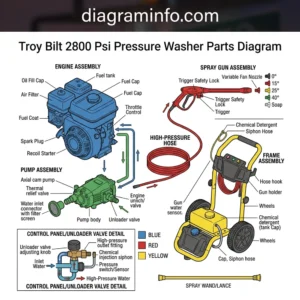 troy-bilt 2800 psi pressure washer parts diagram diagram with labeled components and explanations