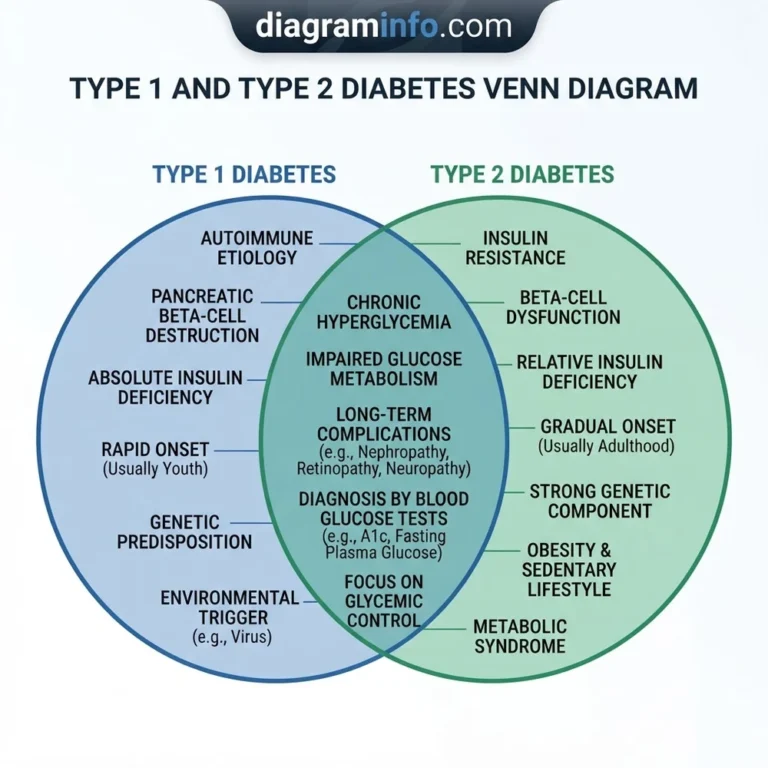 type 1 and type 2 diabetes venn diagram diagram with labeled components and explanations