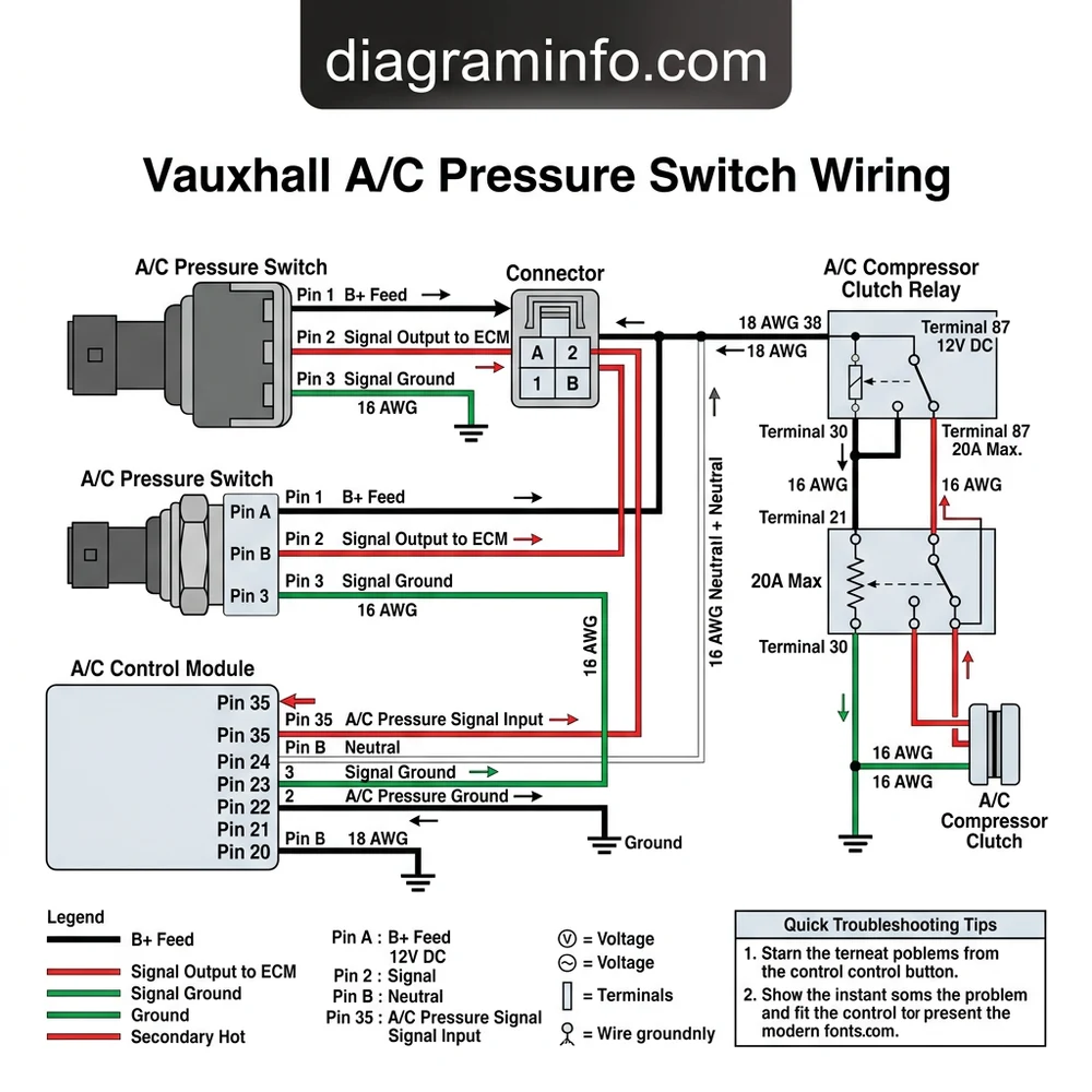vauxhall a/c pressure switch wiring diagram with labeled components and explanations