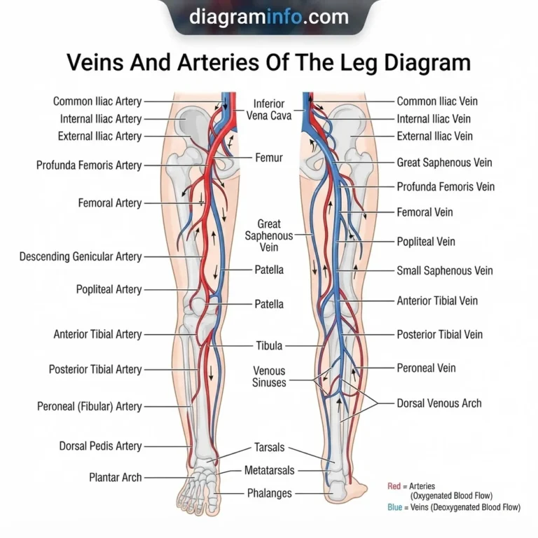 veins and arteries of the leg diagram diagram with labeled components and explanations
