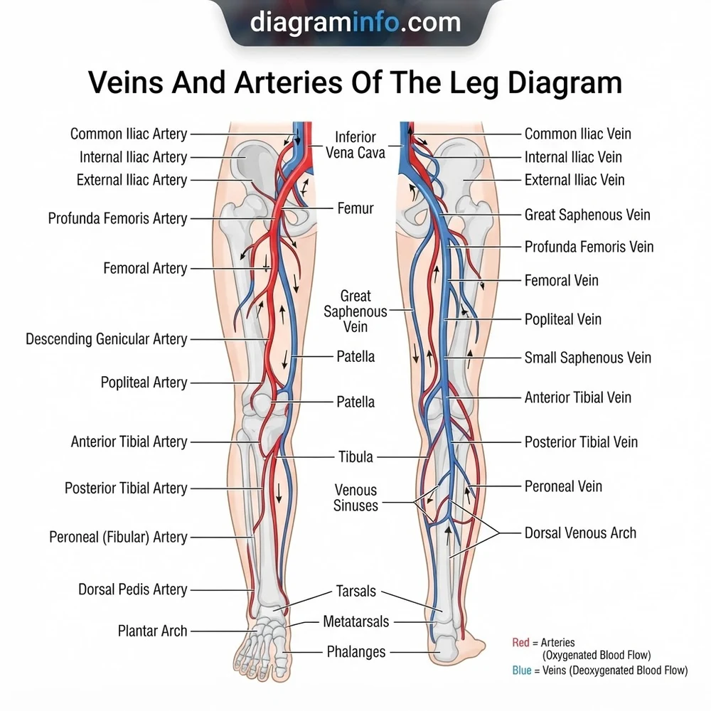 veins and arteries of the leg diagram diagram with labeled components and explanations