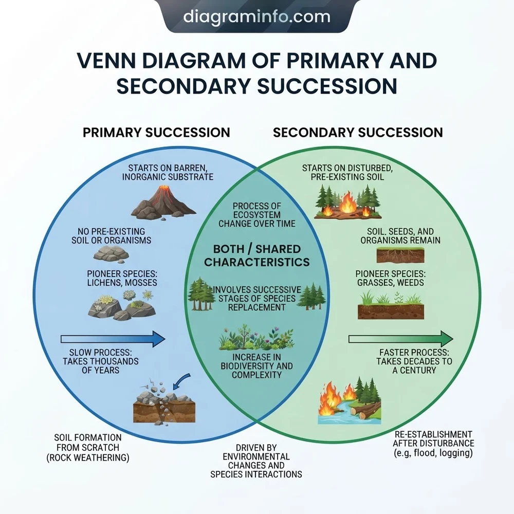 venn diagram of primary and secondary succession diagram with labeled components and explanations