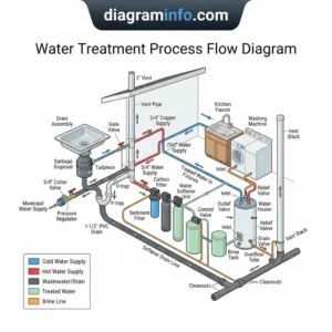 water treatment process flow diagram diagram with labeled components and explanations