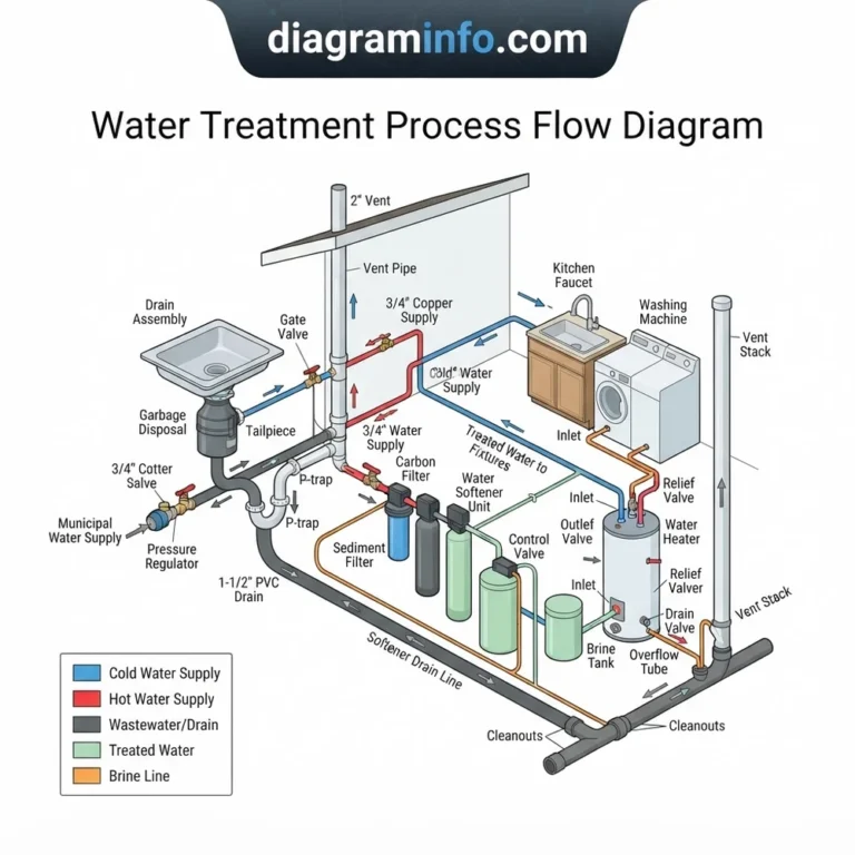 water treatment process flow diagram diagram with labeled components and explanations