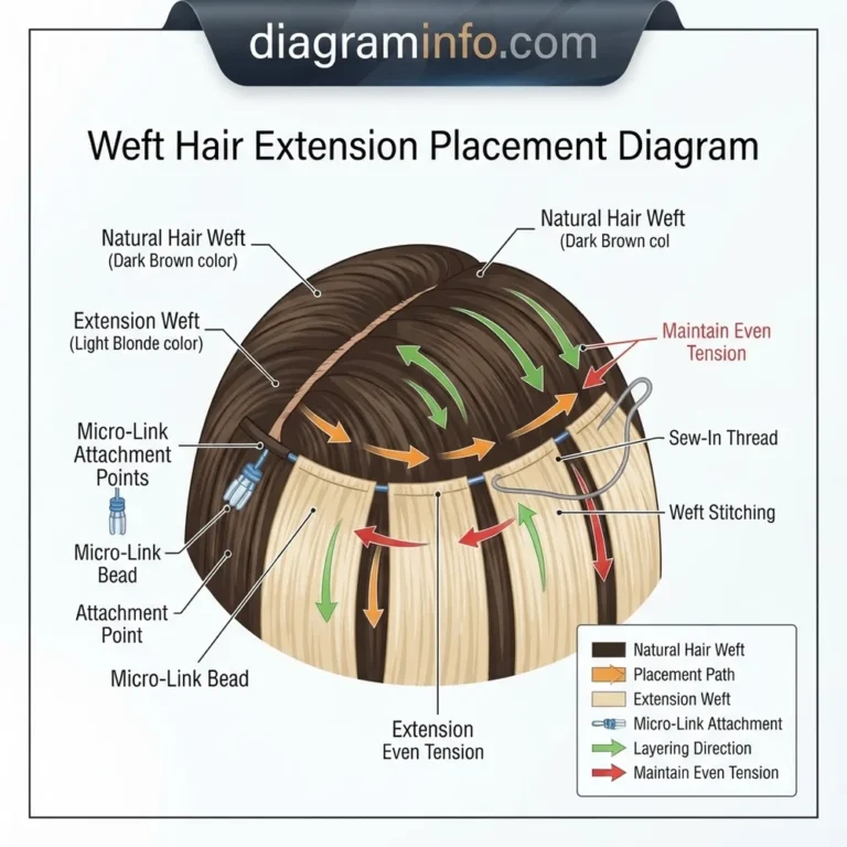weft hair extension placement diagram diagram with labeled components and explanations