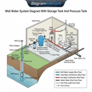 well water system diagram with storage tank and pressure tank diagram with labeled components and explanations