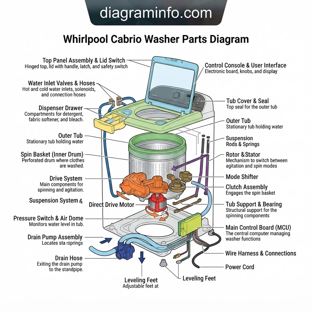 whirlpool cabrio washer parts diagram diagram with labeled components and explanations