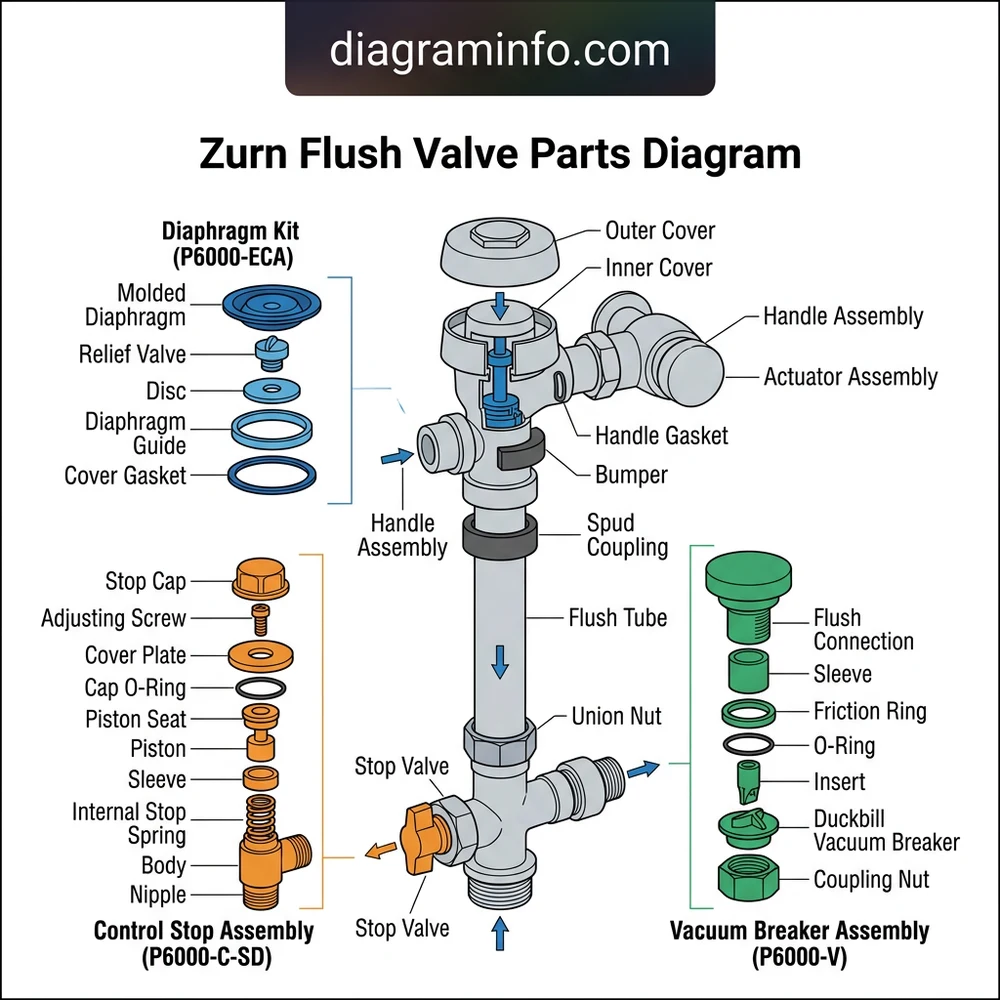 zurn flush valve parts diagram diagram with labeled components and explanations